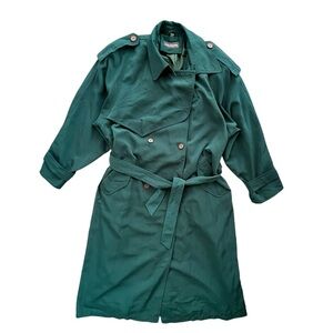 Maurices Women’s Size 13/14 Dark Green Belted Waist Tie Vintage Long Trench Coat